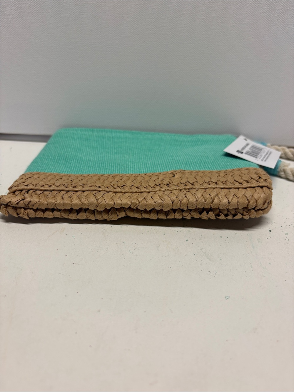 Teal Canvas & Woven Straw Flamingo Wristlet Clutch - Picture 7 of 11